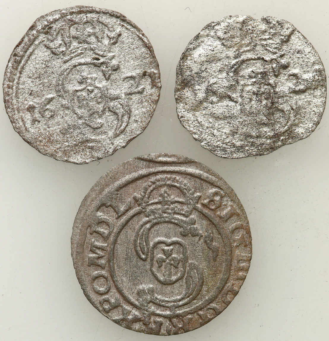 Zygmunt III Waza. Dwudenar 1621 x 2, szeląg 1627, Wilno, zestaw 3 monet